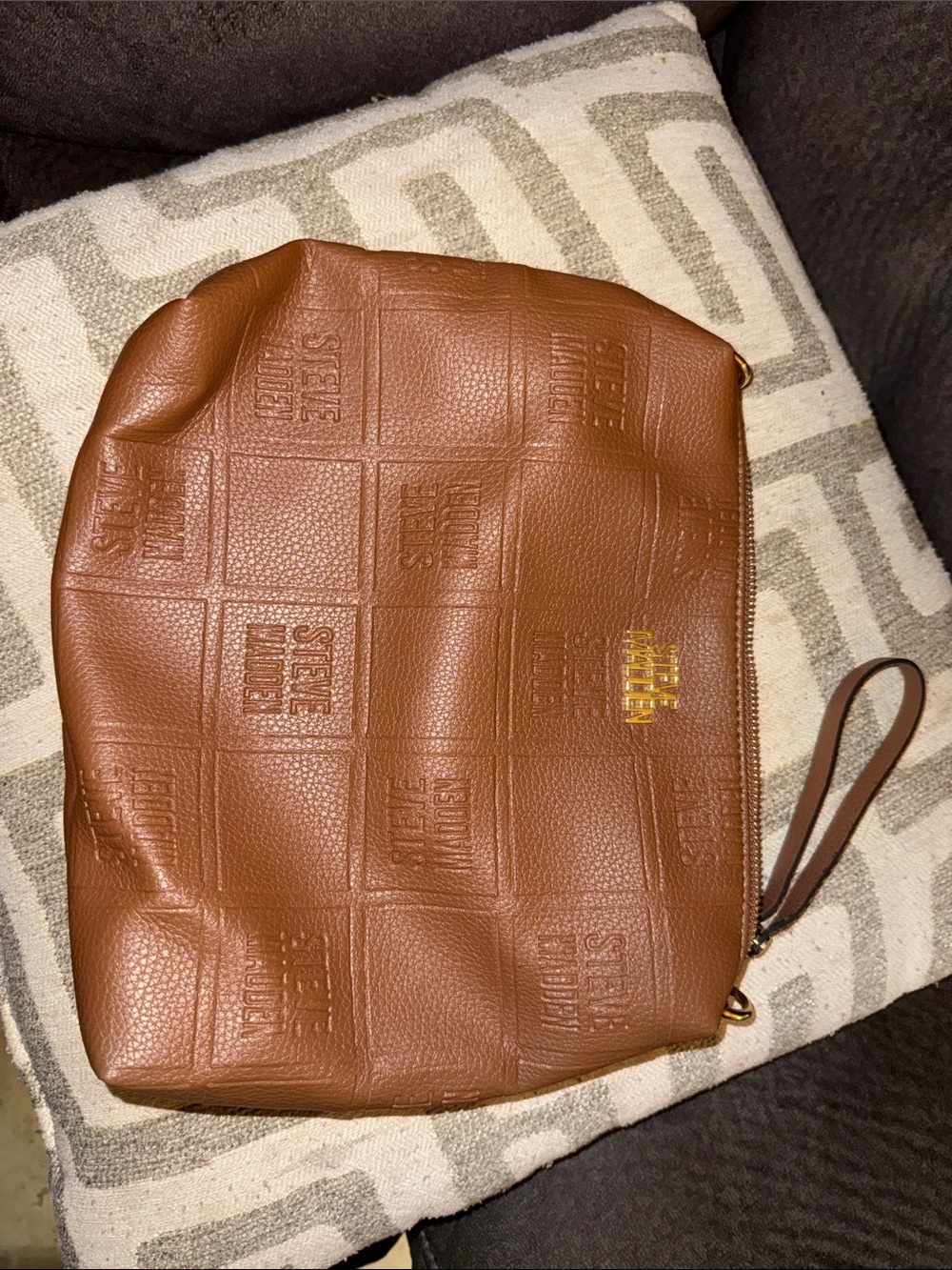 Steve Madden Cognac Embossed Leather Wristlet Pouch